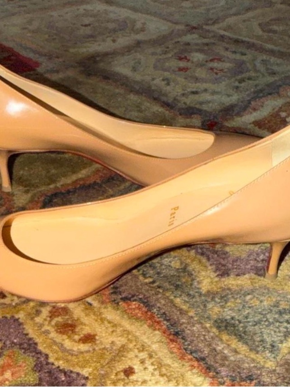 Christian Louboutin Beige Nude Patent Leather Kitten Heels